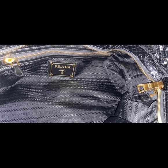 PRADA Black Leather Snake Skin & Nylon Handbag EXCELLENT CONDITION - Picture 6 of 14